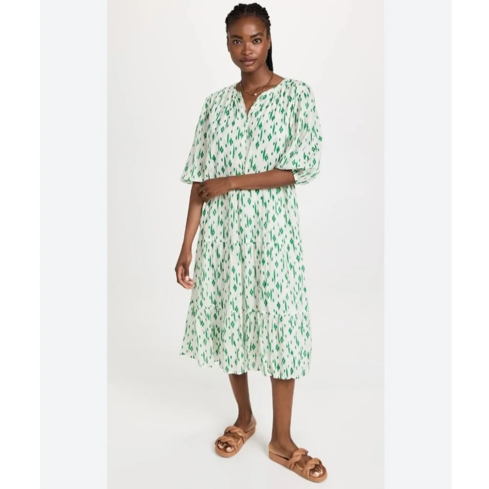 Anthropologie Green and White Midi Dress - Picture 2 of 9